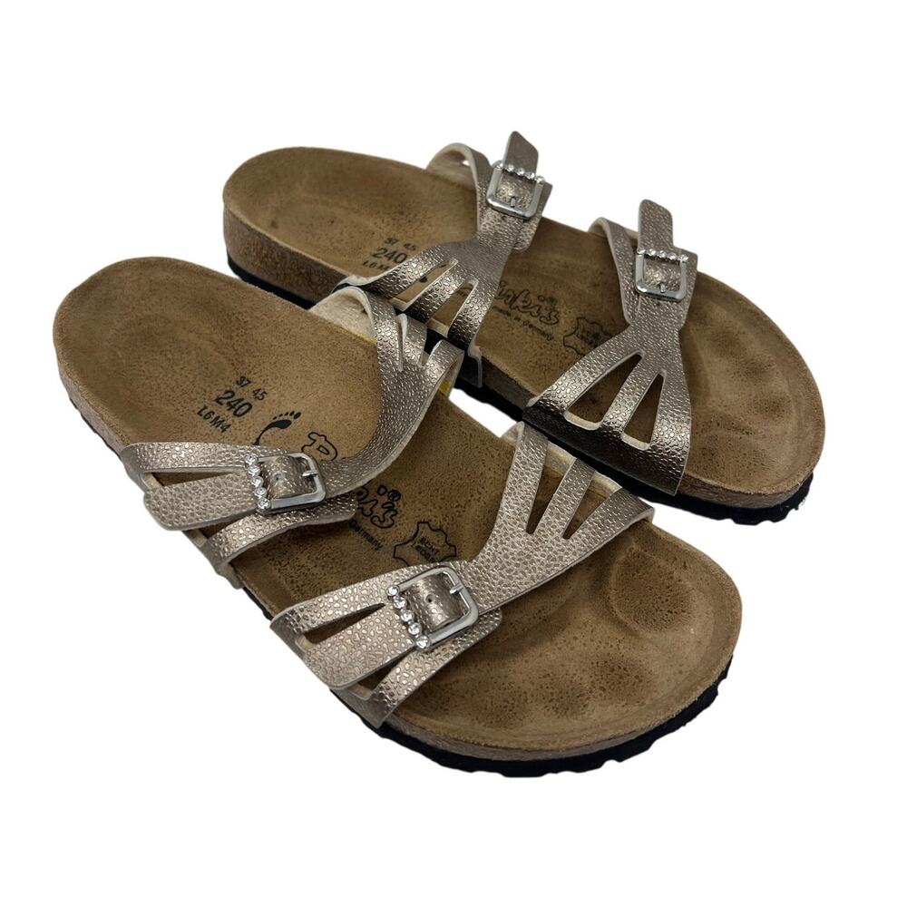 Birkenstock Birki's Moorea Gold Leather Footbed Sandals with Rhinestones 6